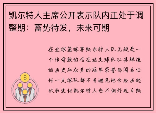 凯尔特人主席公开表示队内正处于调整期：蓄势待发，未来可期